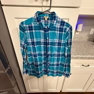 Woolrich Teal Plaid Button-Down Shirt with Navy and White
